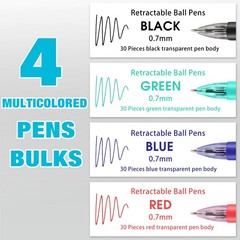 120 Pieces Basic MultiColor Pen in One 4-Color Retractable Ballpoint Pens 0.7…