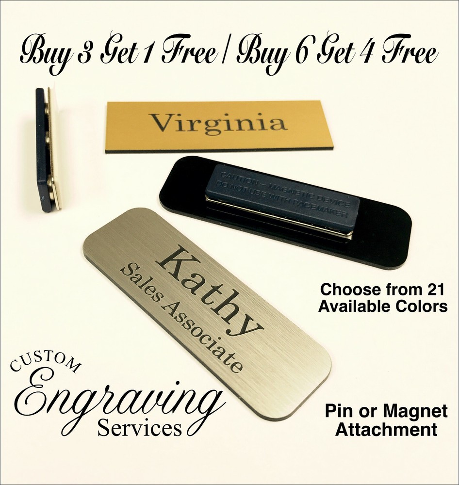 1X3 EMPLOYEE PERSONALIZED NAME TAG BADGE MAGNET OR PIN IDENTIFICATION ENGRAVED
