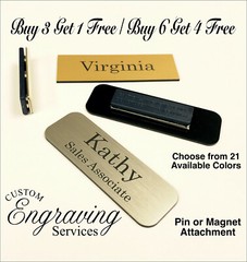 1X3 EMPLOYEE PERSONALIZED NAME TAG BADGE MAGNET OR PIN IDENTIFICATION ENGRAVED