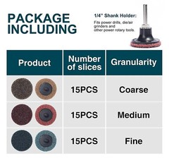 46PCS 2″ Roll Lock Sanding Discs Set W/ 1/4 Holder Die Grinder Quick Change Disc