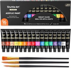 Acrylic Paint Set, 16 x12ml Tubes Artist Quality Non Toxic Rich Pigments Colors