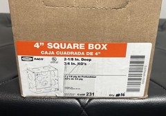 (16) Hubbell Raco 231 | 4” Box (1900) | 2-1/8” Deep | 3/4” KOs *NEW*