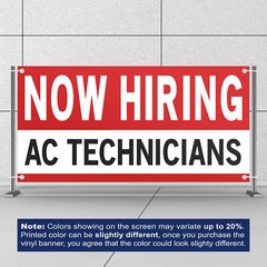 Now Hiring AC Technicians 13 oz Heavy Duty Vinyl Banner Jobs Available Sign