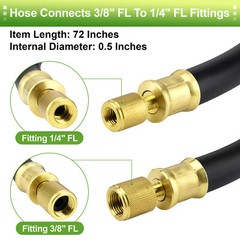 Refrigerant Hose, Black, 6′, 1/2″ Diameter, Connects 3/8″ to 1/4″ Fitting