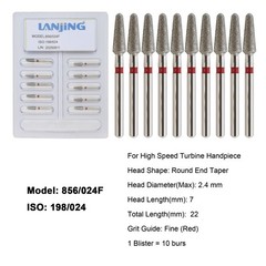 Dental Diamond Burs FG Round End Taper Football Barrel Pear Coarse Fine 856 379