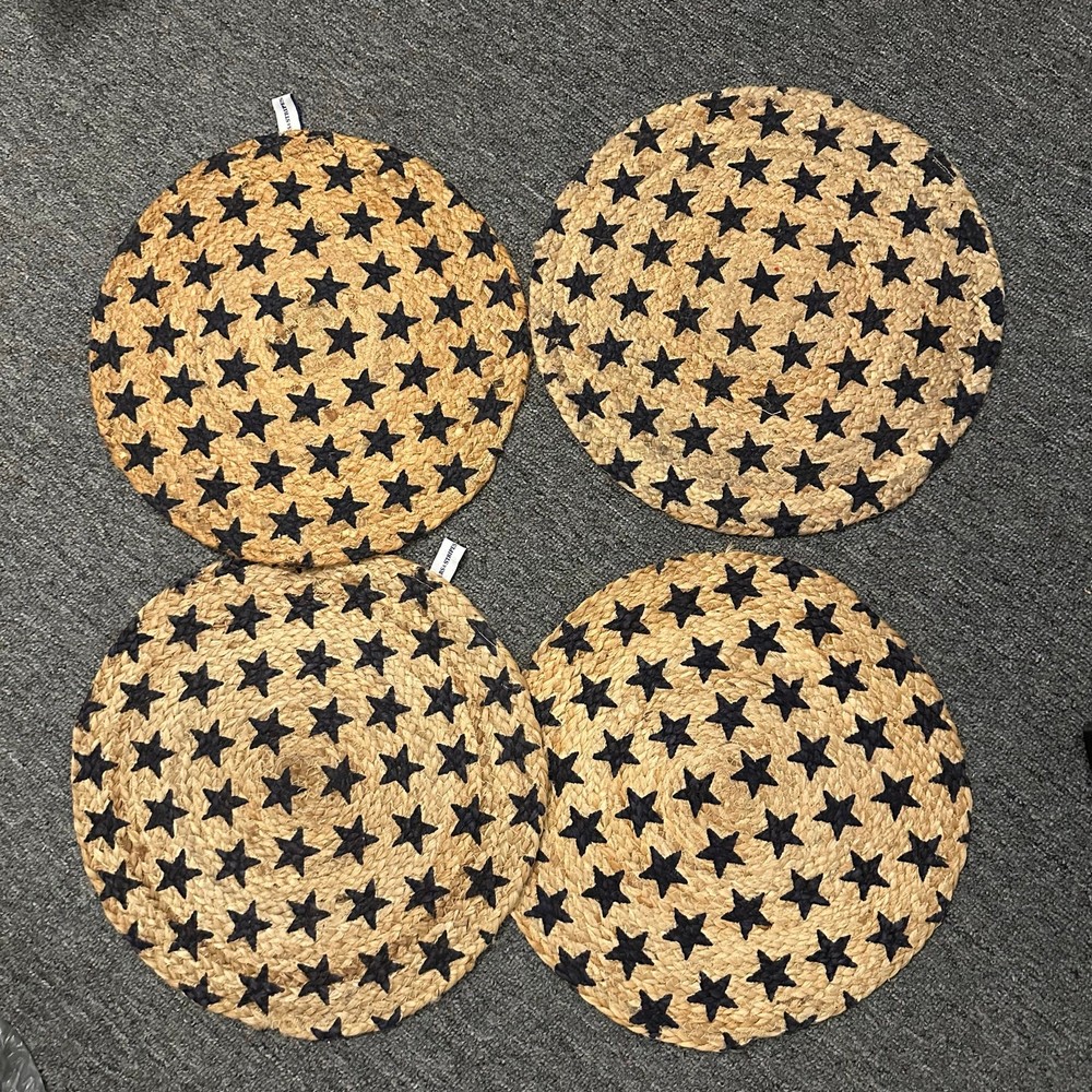 Stars & Stripes Placements Americana Patriotic Navy STAR JUTE ROUND Set of 4