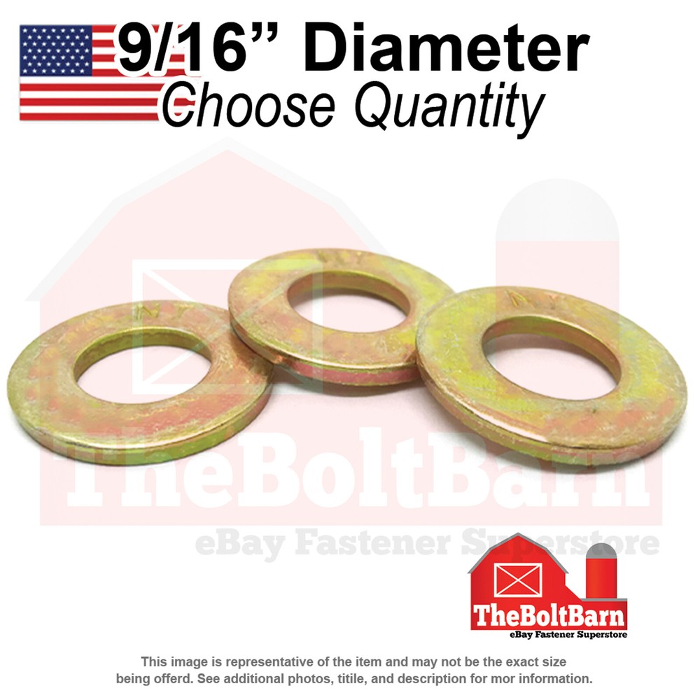 9/16″ SAE Grade L-9 Flat Washers Zinc Yellow (Pick Quantity)