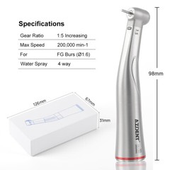 Dental LED Fiber Optic 1:5 Increase Contra Angle Handpiece Internal 4 Way Spray