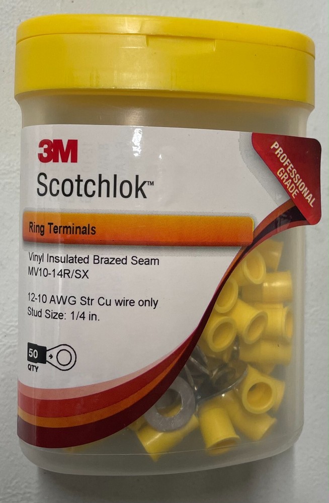3M Scotchlok Ring Terminals MV10-14 R/SX Vinyl Insulated Brazed Seam 50 pack