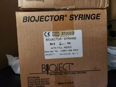 1 CASE, BIOJECTOR SYRINGES for BIOJECT 2000, 100 PER CASE 1CC NUMBER 5