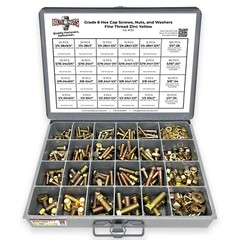 Grade 8 Hex Cap Screws Nuts Washers Fine Thread Zinc Yellow Assortment – 575PCS