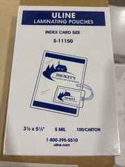 ULINE Laminating Pouches 3-1/2 x 5-1/2 File Card size [pack of 100] 5 Mil Clear