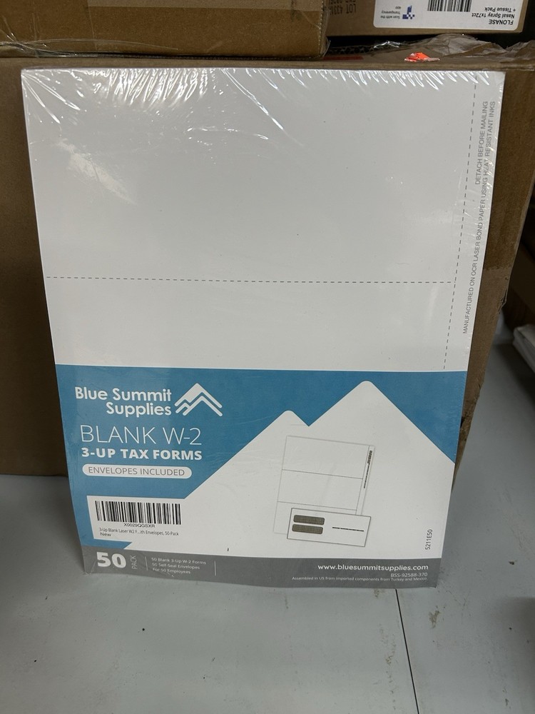 Blue Summit Supplies 50 Pack Blank W-2 3-Up Tax Forms Envelopes Included