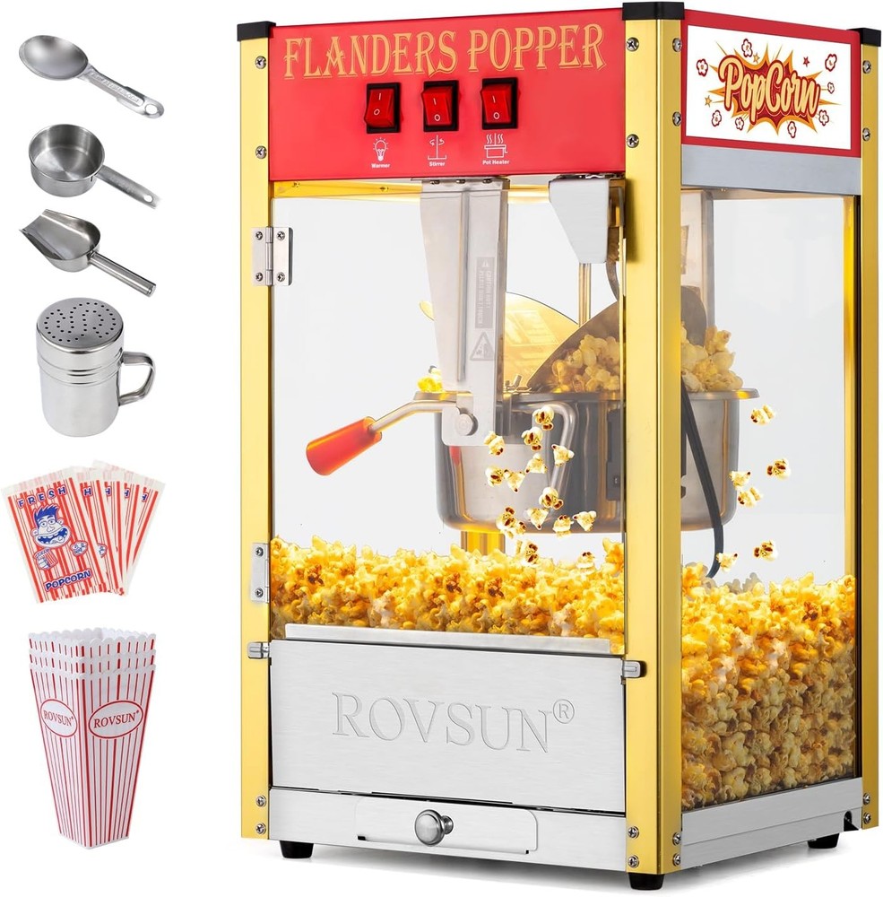 ROVSUN Commercial Popcorn Popper Machine 8oz Countertop Maker 850W 32 Cups Red