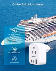 Brazil Power Adapter, Type N Plug with 2 Outlets 3 USB Ports for Travel