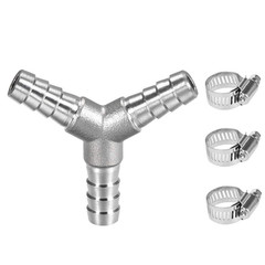 Stainless Steel 5/16″ Hose Barb Y Barbed Fitting 3 Way Wye Adapter with 3Pcs Hos