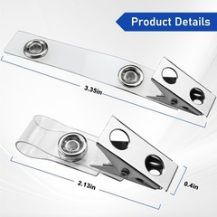 100Pcs Premium Metal Badge Clips with Clear PVC Straps for ID Cards,