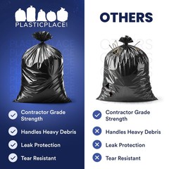 Plasticplace Contractor Trash Bags 42 Gallon 3.0 Mil Rolls Black Heavy Duty