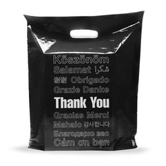 12×15 Black Thank You Merchandise Bags, Multi-Language Design, Medium Size, 1…