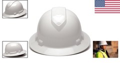 Pyramex Full Brim Safety Helmet – White 4-Point Ratchet, Replaceable Sweatband