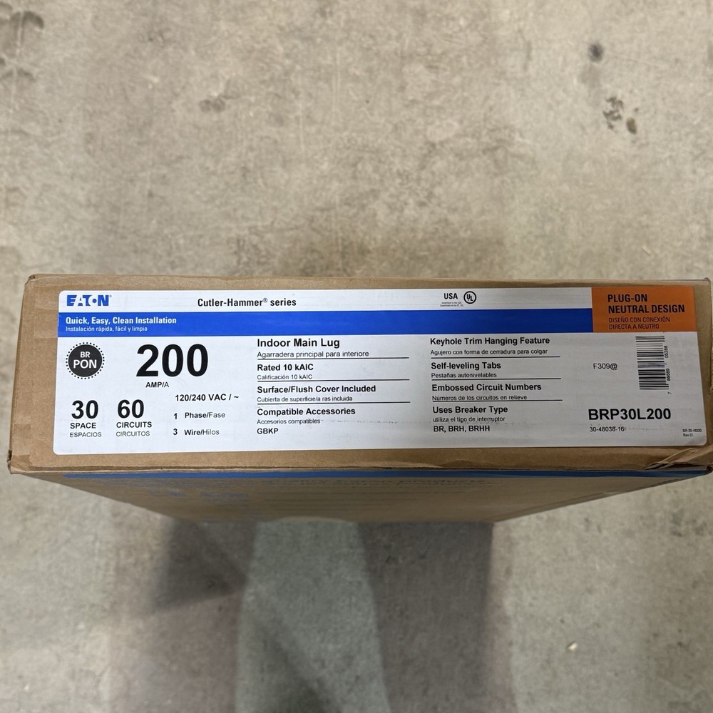 Eaton 200A 30/60 Indoor Main Lug, 1 Phase, 3 Wire, BRP30L200