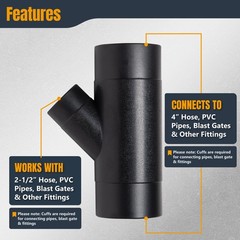 POWERTEC 70190 4-Inch by 2-1/2-Inch Y-Fitting Dust 4 x 2-1/2″, Black
