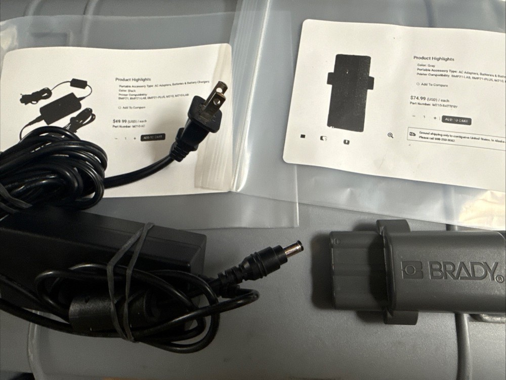 Brady ac adapter battery charger BMP21, BMP21-LAB, BMP21-PLUS, M210, M210-LAB