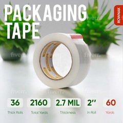 ROWNAK Clear Packaging Tape 36rolls–2.7mil Thick, 2.0 inches Wide,60 Yards Roll