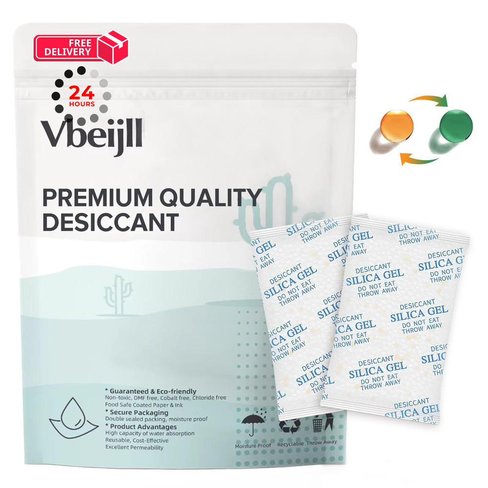 Vbeijll 5 Gram (50 Pack) Color-Indicating Silica Gel Packets, Premium 5