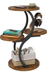 4-Tier S-Shaped Round Side Table – Rustic Brown End Coffee Accent Sofa Table