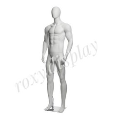 Adult Male Matte White Plastic Muscular Standing Mannequin with Base
