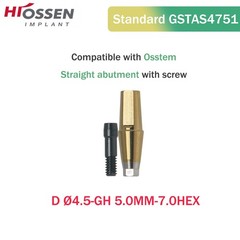 5Pcs Straight Abutment Hiossen Regular with screw conical Osstem Φ4.5-6.0mm Hex