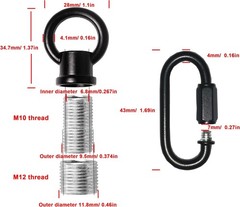 Hook Rings for Light Fixture M10/M12 Available Pack of 2 with 2 Link Black
