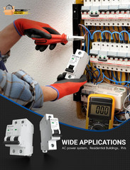 AC Miniature Circuit Breaker 2 Pole 50A (MCB),120V/240V 50/60Hz DIN Rail Mount