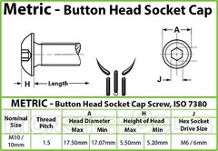 M10 Stainless Steel Button Head Socket Cap Screws A2, Metric ISO 7380 1.5 Coarse