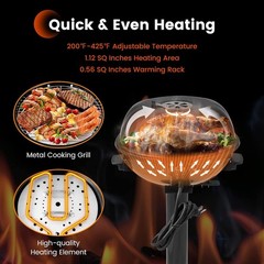 Outdoor Electric Grill 1600W,Stand BBQ Grill w/Warming Rack for 15-Serving,Adjus