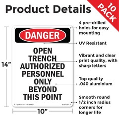 Portrait Open Trench Authorized Personnel Only OSHA Danger Sign – 5 or 10 Pack