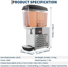 18L Commercial Cold Juice Dispenser, Single Tank Ice Drink Machine for Business