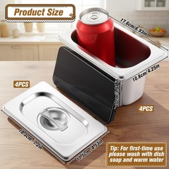4 Pack 1/9 Size 4 Inch Deep Stainless Steel Hotel Pan With Lid Prep Tray