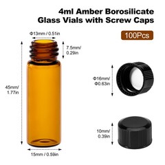 100pcs Amber Glass Vials 4ml with Screw Caps-Small Storage Containers for Liquid