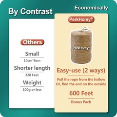 PerkHomy Natural Jute Twine 600 Feet Long 600 (182M), 2mm (1/12 In)