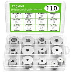 108Pcs 304 Stainless Steel Flat Washers, Fender Washers Assortment Kit 12 Sizes