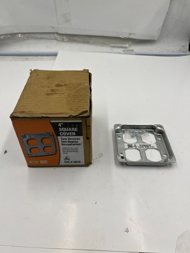 Box of 10 Hubbell-Raco Square Cover 2 Device/Duplex Receptacle 4″ 907C Silver