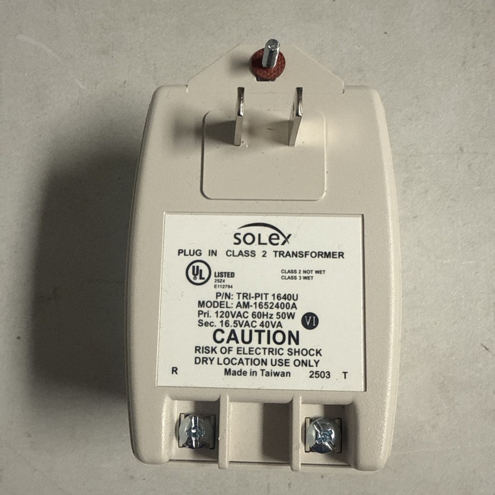SOLEX Class 2 Transformer TRI-PIT 1640U, 16.5VAC, 40VA No Box “SHIPS FREE”