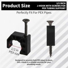 50 Pack 1/2″ Half Clamps J-Hook with Screws, PEX Clips J-Clamp for Tubing Pipe S
