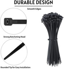 100 Black 7.4″ inch Wire Cable Zip Ties Nylon Tie Wraps 50lb USA Made Heavy Duty