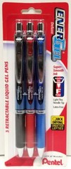 NEW Pentel EnerGel RTX 3-Pack Liquid Gel Pen Deluxe Assorted Colors .5mm BLN75