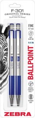 F-301 Ballpoint Blue Ink Fine Point 0.7mm Pen, Easy-Glide Ink, Stainless Steel