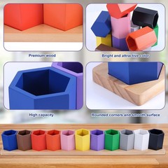 Wooden Colored Pencil Holder, Montessori Crayon Organizer Stand with 11 Movab
