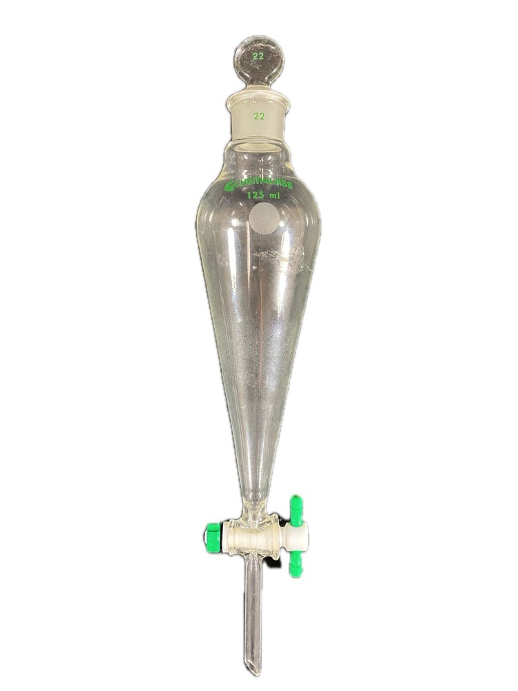 CHEMGLASS 125mL Squibb Separatory Funnel w/ Stopcock #22 Neck CG-1742-01 A